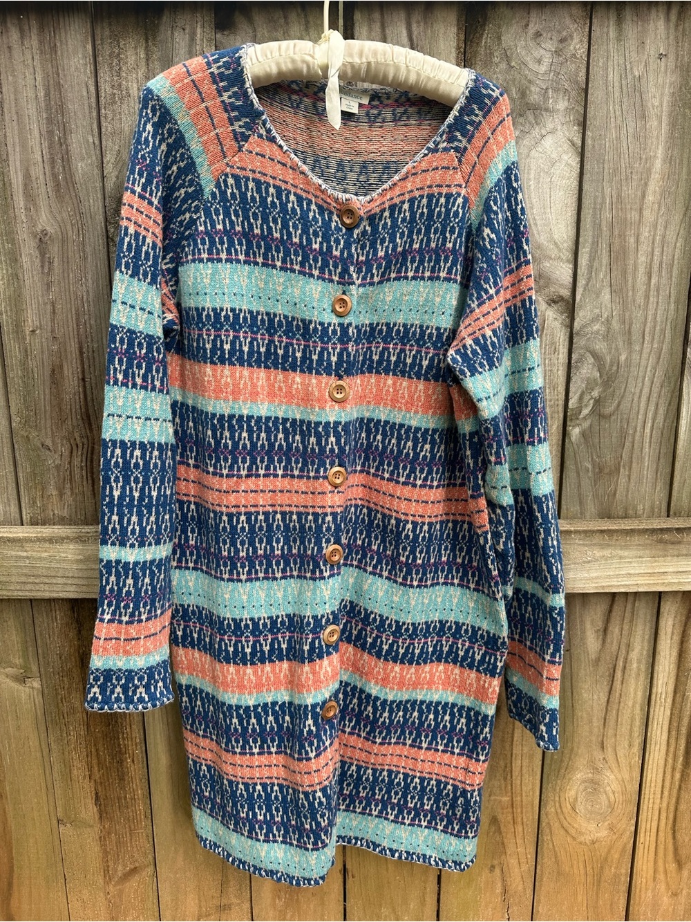 Sundance long blue and coral long cardigan